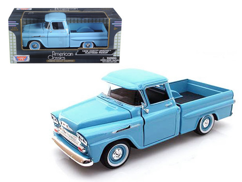 1/24 Motormax 1958 Chevrolet Chevy Apache Fleetside Pickup Truck Light Blue Diecast Car Model