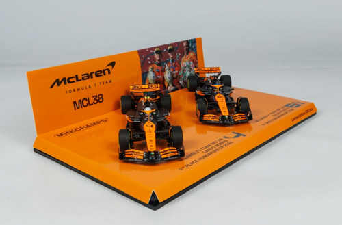 1/43 Minichamps 2-Car Set 2024 Formula 1 Mclaren MCL38 Oscar Piastri #81 Winner & Lando Norris #4 2nd Place Hungarian GP Car Model