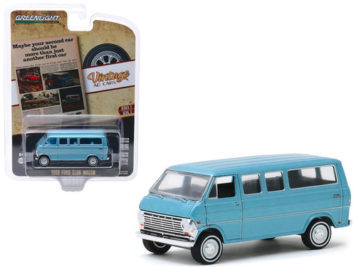 1968 Ford Club Wagon Van Light Blue "Maybe Your Second Car Should Be More Than Just Another First Car" "Vintage Ad Cars" Series 2 1/64 Diecast Model Car by Greenlight