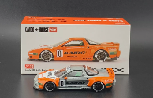 CHASE CAR 1/64 Mini GT Honda NSX Kaido Racing V1 #0 (Chrome Silver & Orange) Diecast Car Model