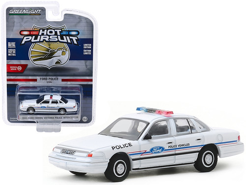 1993 Ford Crown Victoria Police Interceptor "Ford Police Vehicles" Show Car White "Hot Pursuit" Series 33 1/64 Diecast Model Car by Greenlight