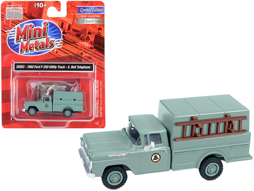 1960 Ford F-250 Utility Truck "Southern Bell Telephone" Gray 1/87 (HO) Scale Model by Classic Metal Works