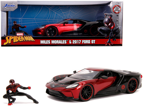 1/24 Jada 2017 Ford GT with Miles Morales Diecast Figurine "Spider Man" "Marvel" Series Diecast Car Model