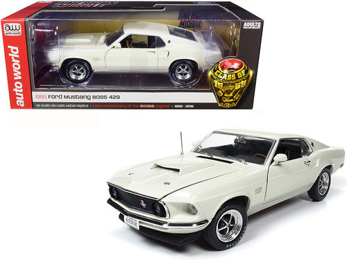 1969 Ford Mustang Fastback Boss 429 Wimbledon White "Class of 1969" "50th Anniversary of the Boss Engines" (1969-2019) 1/18 Diecast Model Car by Autoworld