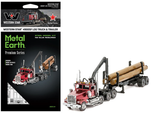 プレミアムコレクション Model Kit Western Star 4900 Log Truck and Trailer Red Metallic