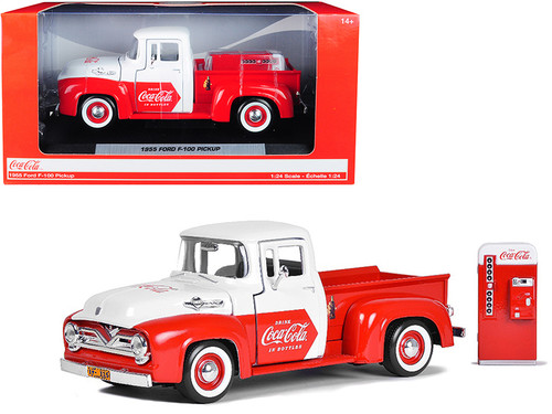 1955 Ford F-100 Pickup Truck Red and White with Vending Machine Accessory "Coca-Cola" 1/24 Diecast Model Car by Motorcity Classics
