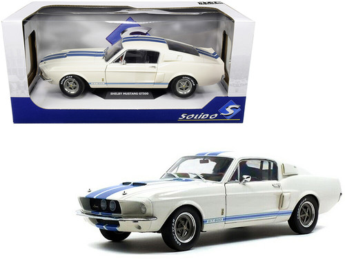 ホワイト 1967 Ford Mustang Shelby GT500 White with Light Blue Stripes 1/18