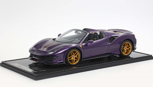 1/12 BBR Ferrari 488 Pista Spider Open Roof (Violet Hong Kong Purple with Gold Stripes) Resin Car Model
