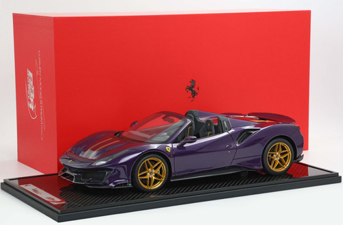 1/12 BBR Ferrari 488 Pista Spider Open Roof (Violet Hong Kong Purple with Gold Stripes) Resin Car Model