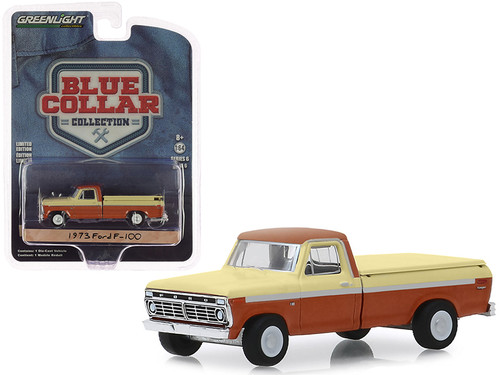 1973 Ford F-100 Pickup Truck with Bed Cover Metallic Orange and Cream "Blue Collar Collection" Series 6 1/64 Diecast Model Car by Greenlight