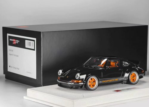 1/18 Make Up 2023 Porsche 911 964 Singer DLS (Black with Orange Stripe) Car Model