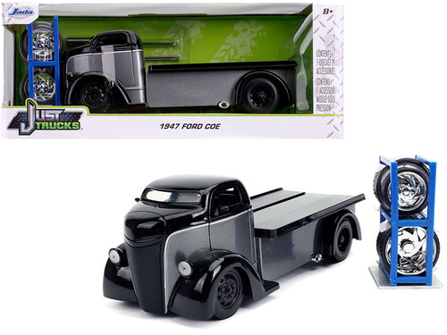 1947 Ford COE Flatbed Tow Truck Gray and Black with Extra Wheels "Just Trucks" Series 1/24 Diecast Model Car by Jada