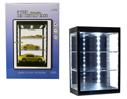 Showcase 3-Tier Collectible USB Powered LED Display Case with Top & Front Lighting (models & figures NOT included)