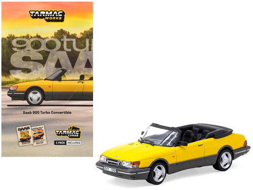 1/64 Tarmac Works Saab 900 Turbo Convertible (Yellow) Diecast Car Model with 2 Trading Cards Included