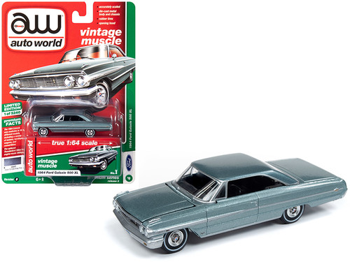 1964 Ford Galaxie 500 XL Silver Smoke Gray Metallic "Vintage Muscle" Limited Edition to 5,240 pieces Worldwide 1/64 Diecast Model Car by Autoworld