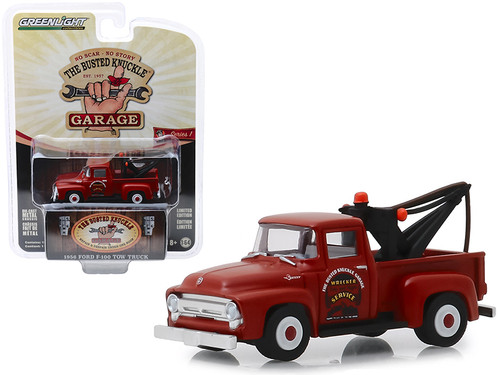 1956 Ford F-100 Tow Truck Red "Wrecker Service" "Busted Knuckle Garage" Series 1 1/64 Diecast Model Car by Greenlight