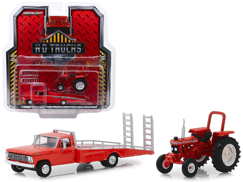 1969 Ford F-350 Ramp Truck Red with 1985 Ford 5610 Tractor Red (Unrestored) "H.D. Trucks" Series 16 1/64 Diecast Models by Greenlight