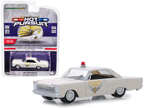 1965 Ford Custom "Ohio State Highway Patrol" Cream "Hot Pursuit" Series 31 1/64 Diecast Model Car by Greenlight