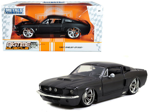 1967 Ford Mustang Shelby GT500 Matt Dark Gray with Black Stripes 1/24 Diecast Model Car by Jada