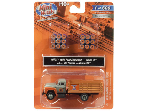 1954 Ford Stake Bed Truck with Oil Drums "Union 76" 1/87 (HO) Scale Model by Classic Metal Works