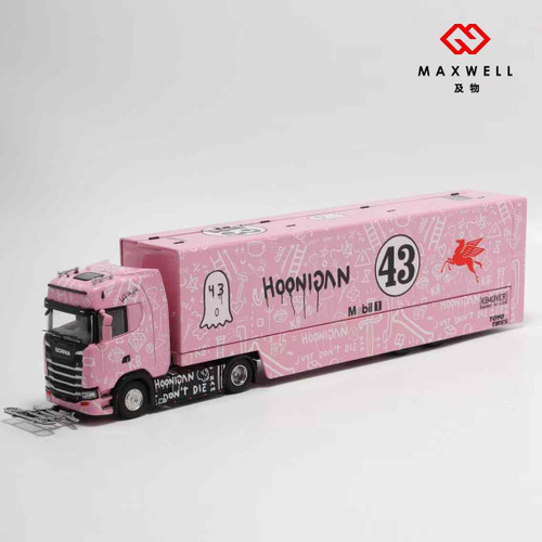 1/64 Kengfai & Maxwell Scania S730 V8 Double Level Transporter Pink Pig #43 Diecast Car Model