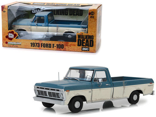 1973 Ford F-100 Ranger XLT Pickup Truck Blue and Cream (Weathered