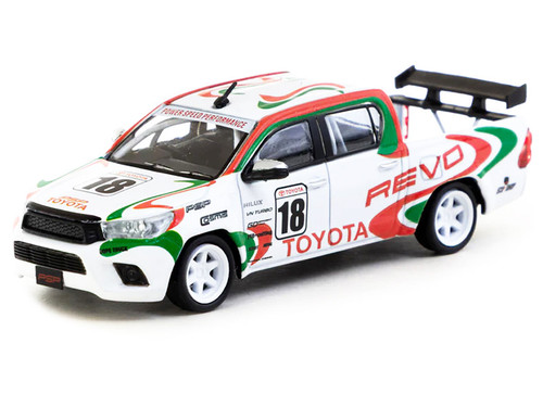 1/64 Tarmac Works Toyota Hilux Racing #18 (White with Graphics) Diecast Car Model
