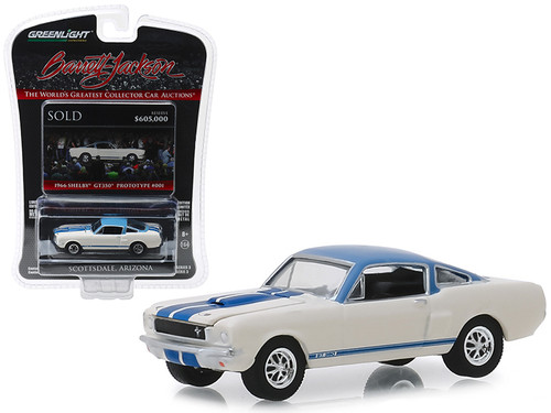 1966 Ford Mustang Shelby GT350 Prototype #001 (Lot #1406) White with Light Blue Top and Blue Stripes "Barrett Jackson "Scottsdale Edition" Series 3 1/64 Diecast Model Car by Greenlight
