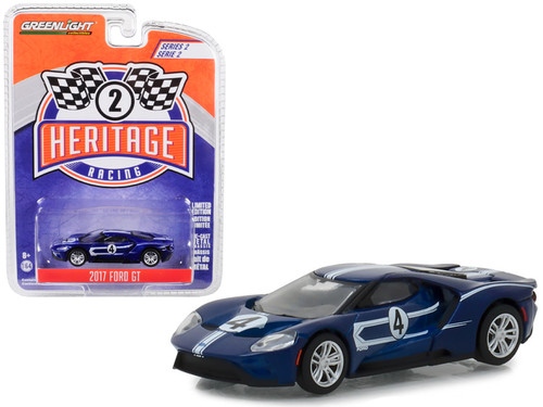 2017 Ford GT #4 Tribute to 1967 Ford GT40 Mk IV Blue with White Stripes "Ford Racing Heritage" Series 2 1/64 Diecast Model Car by Greenlight