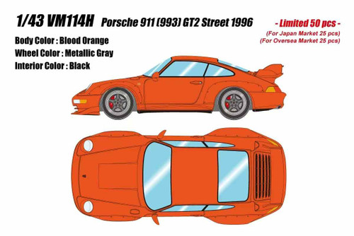 1/43 Makeup 1996 Porsche 911 993 GT2 Street (Blood Orange) Car Model