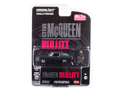 1968 Ford Mustang GT Green with Steve McQueen Figurine "Bullitt" (1968) Movie Limited Edition to 4,600 pieces Worldwide 1/64 Diecast Model Car by Greenlight