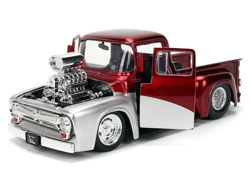 1956 Ford F-100 Pickup Truck with Blower Glossy Red with Flames