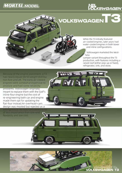 1/64 Mortal Volkswagen VW T3 Bus Lowrider (Army Green) Diecast Car
