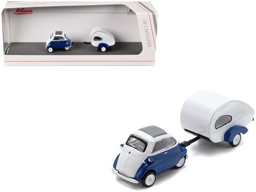 BMW Isetta with ES-Piccolo Travel Trailer Burgundy and White 1/87