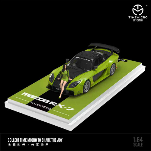 1/64 Time Micro Mazda RX-7 Veilside (Black & Green) Diecast Car