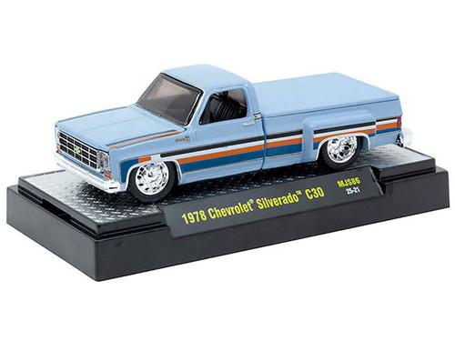 1/64 M2 Machines 1978 Chevrolet Silverado 30 Custom (Gulf Blue) Diecast Car Model