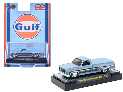 1/64 M2 Machines 1978 Chevrolet Silverado 30 Custom (Gulf Blue) Diecast Car Model