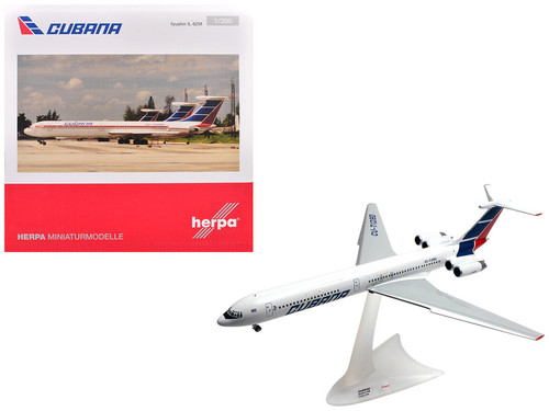Ilyushin IL-62M Commercial Aircraft "Cubana de Aviacion" (T1280) White with Blue and Red Tail 1/200 Diecast Model Airplane by Herpa
