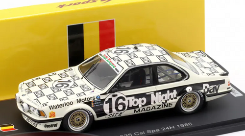 1/43 Spark BMW 635 Csi No.16 24H Spa 1986 J.M. Martin - P. Witmeur - E. Van de Poele Car Model