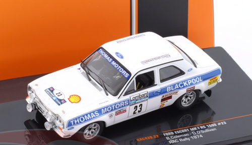 1/43 Ixo 1974 Ford Escort MK 1 RS 1600 #23 RAC Rallye Thomas Motors of Blackpool Billy Coleman, Dan O'Sullivan Diecast Car Model