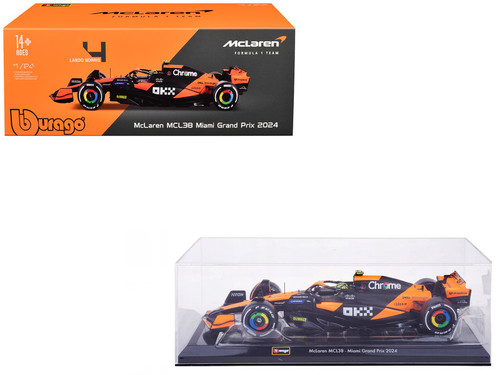 1/24 BBurago 2024 Formula 1 Lando Norris McLaren MCL38 #4 Winner Miami GP Car Model