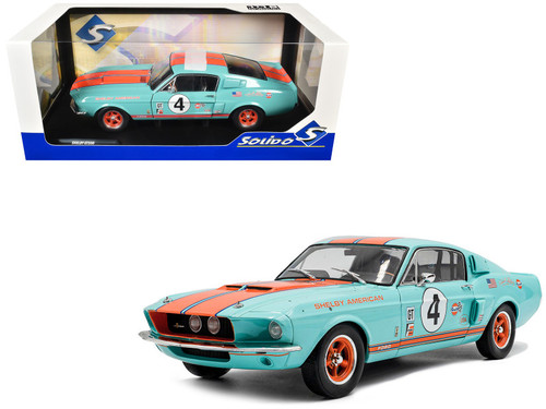 1/18 Solido 1967 Ford Mustang Shelby GT500 Racing Tribute #4 (Blue & Orange) Diecast Car Model