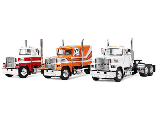 1/64 First Gear 3-Car Set Ford LTL 9000 Day Cab (White, Red & Orange) Diecast Car Models