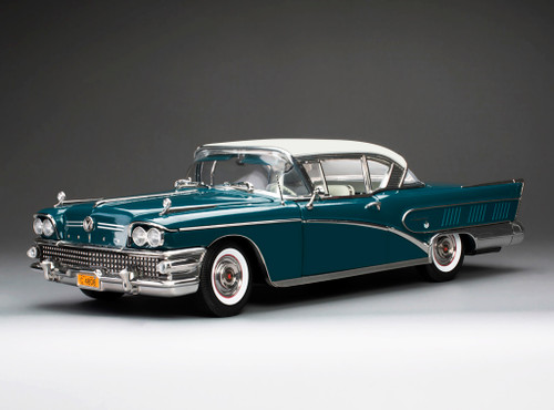 1/18 Sunstar 1958 Buick Limited Riviera Coupe (Glacier White & Dark Turquoise Poly Blue) Diecast Car Model
