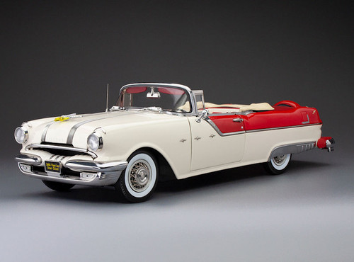 1/18 Sunstar 1955 Pontiac Star Chief Open Convertible (White Mist