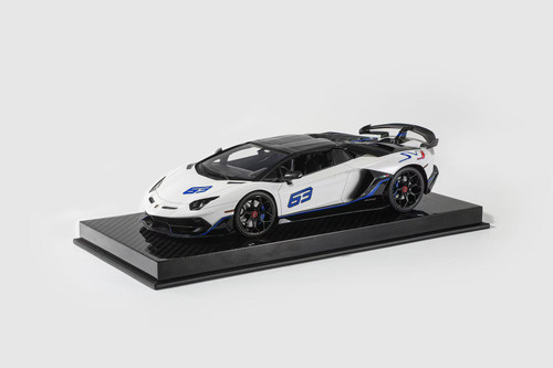 1/18 Runner Lamborghini Aventador SVJ Spider with Removable Top (White with Blue Accent) Car Model Limited 15 Pieces