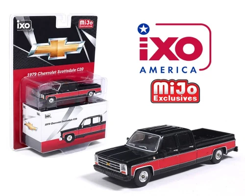 1/64 Ixo 1979 Chevrolet Scottsdale C20 Crew Cab (Black & Red) Diecast Car Model