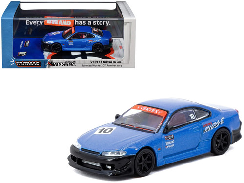 1/64 Tarmac Works Nissan VERTEX Silvia (S15) (Blue) Tarmac Works 10th Anniversary Diecast Car Model