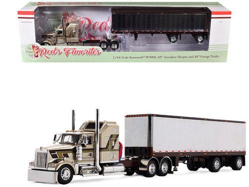 1/64 First Gear Kenworth® W900L with 60” Aerodyne Sleeper & 40’ Vintage Trailer Kenworth® W900L with 60” Aerodyne Sleeper & 40’ Vintage Trailer Red’s Favorites - Jason Sanders Diecast Car Model