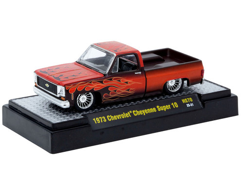 1/64 M2 Machines 1973 Chevrolet Cheyenne Super 10 Custom Re Styling (Brown with Flames) Diecast Car Model